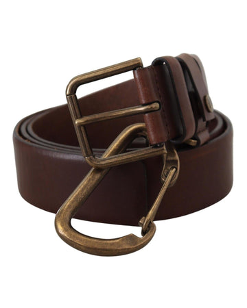 Dolce & Gabbana Men's Brown Leather Gold Metal Buckle Carabiner Belt