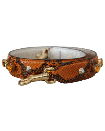 Dolce & Gabbana Women's Orange Crystals Leather Bag Accessory Shoulder Strap