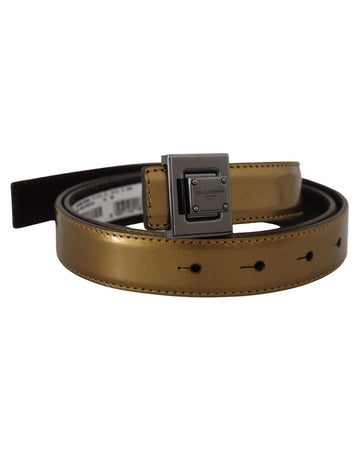 Dolce & Gabbana Men's Gold Leather Silver Square Metal Buckle Belt