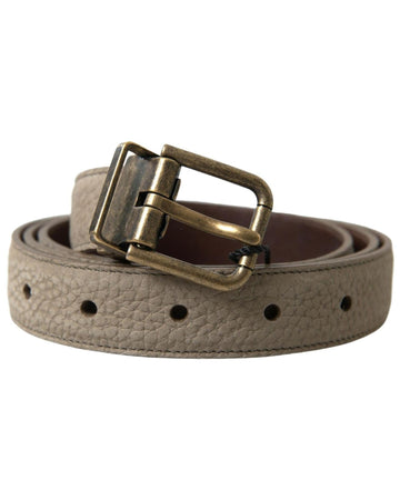 Dolce & Gabbana Men's Beige Leather Gold Metal Buckle Belt