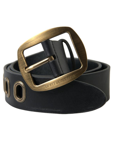 Dolce & Gabbana Men's Black Leather Gold Metal Buckle Belt