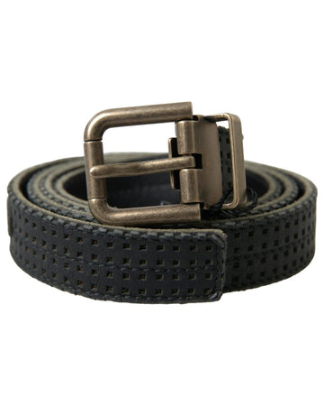 Dolce & Gabbana Men's Black Leather Perforated Gold Buckle Belt