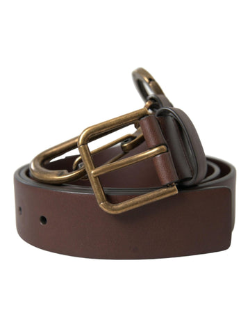 Dolce & Gabbana Men's Brown Calf Leather Gold Metal Buckle Belt
