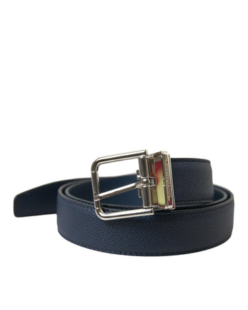 Dolce & Gabbana Men's Navy Blue Leather Silver Metal Buckle Belt