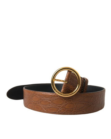 Dolce & Gabbana Men's Brown Exotic Leather Round Buckle Belt