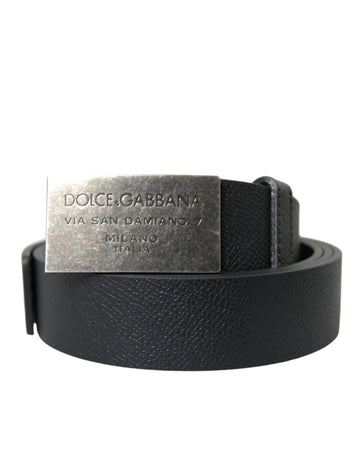 Dolce & Gabbana Men's Black Leather Silver Rectangle Buckle Belt