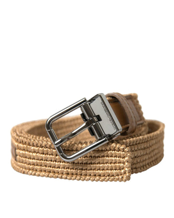 Dolce & Gabbana Men's Beige Raffia Braided Silver Metal Buckle Belt