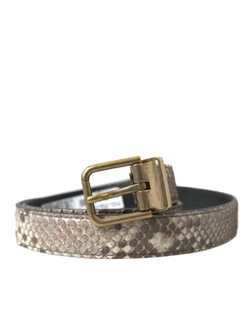 Dolce & Gabbana Men's Brown Python Leather Gold Metal Buckle Belt