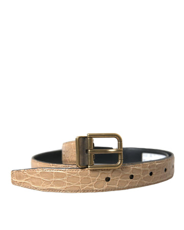 Dolce & Gabbana Men's Beige Exotic Leather Gold Metal Buckle Belt