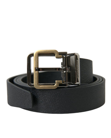Dolce & Gabbana Men's Black Leather Gold Silver Metal Buckle Belt