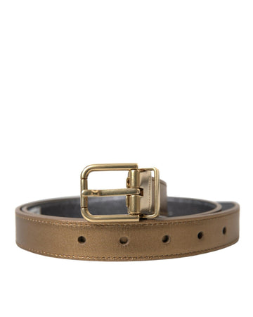 Dolce & Gabbana Men's Metallic Gold Calf Leather Metal Buckle Belt