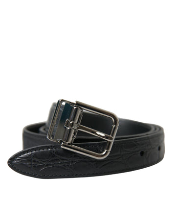 Dolce & Gabbana Men's Black Leather Silver Metal Buckle Belt