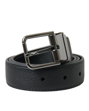 Dolce & Gabbana Men's Black Leather Reversible Silver Buckle Belt