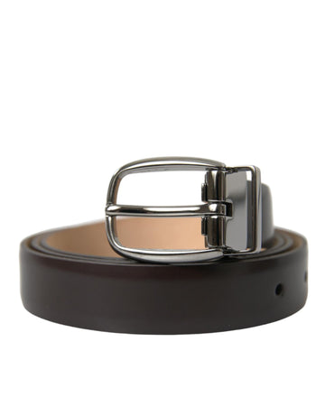 Dolce & Gabbana Men's Dark Brown Leather Silver Metal Buckle Belt