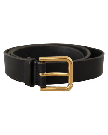 Dolce & Gabbana Men's Black Leather Gold Metal Logo Belt