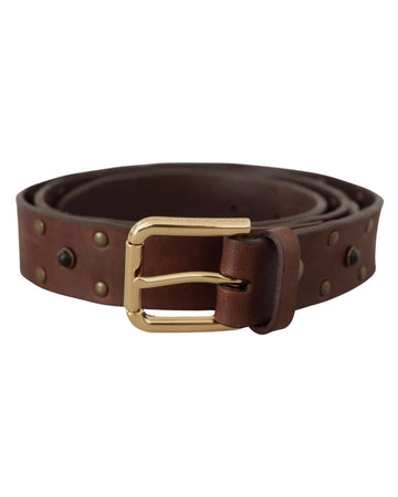 Dolce & Gabbana Men's Brown Leather Studded Gold Tone Metal Buckle Belt