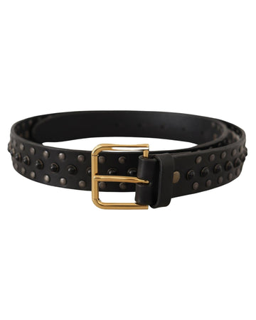 Dolce & Gabbana Men's Black Leather Studded Gold Tone Metal Buckle Belt