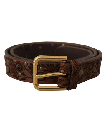 Dolce & Gabbana Men's Brown Calf Leather Embossed Gold Metal Buckle