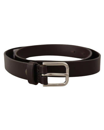 Dolce & Gabbana Men's Brown Plain Leather Silver Tone Buckle Belt