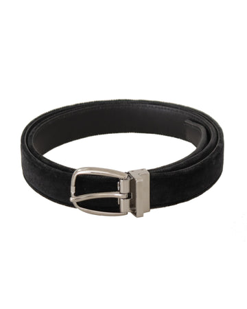 Dolce & Gabbana Men's Black Velvet Silver Tone Logo Metal Buckle Belt