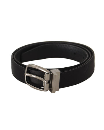 Dolce & Gabbana Men's Black Calf Leather Silver Logo Metal Buckle Belt