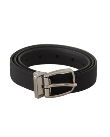 Dolce & Gabbana Men's Black Grosgrain Leather Silver Tone Metal Buckle Belt