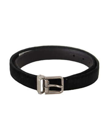 Dolce & Gabbana Men's Black Casual Velvet Silver Metal Logo Buckle Belt