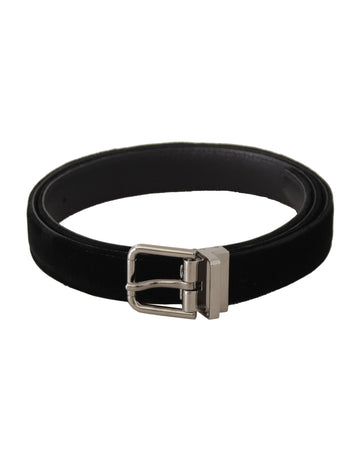 Dolce & Gabbana Men's Black Velvet Silver Tone Logo Metal Buckle Belt