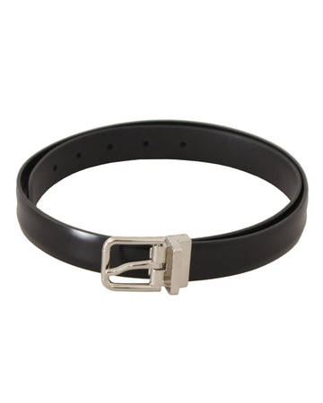 Dolce & Gabbana Men's Black Calf Leather Silver Metal Logo Buckle Belt