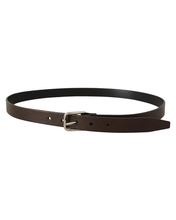 Dolce & Gabbana Men's Brown Calf Leather Silver Tone Metal Buckle Belt