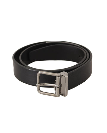 Dolce & Gabbana Men's Black Calf Leather Silver Tone Metal Buckle Belt