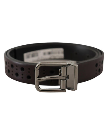 Dolce & Gabbana Men's Dark Purple Perforated Leather Metal Buckle Belt