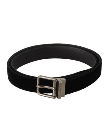 Dolce & Gabbana Men's Black Classic Velvet Logo Engraved Metal Buckle Belt