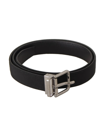 Dolce & Gabbana Men's Black Canvas Leather Silver Metal Buckle Belt