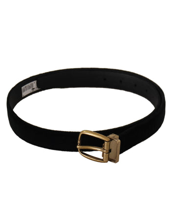Dolce & Gabbana Men's Black Velvet Leather Gold Tone Metal Buckle Belt