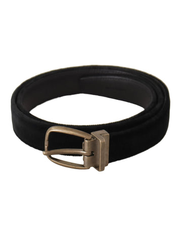 Dolce & Gabbana Men's Black Alta Sartoria Velvet Gold Metal Buckle Belt