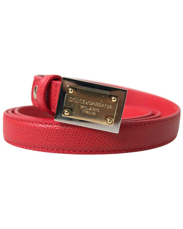 Dolce & Gabbana Women's Red Leather Gold Engraved Metal Buckle Belt