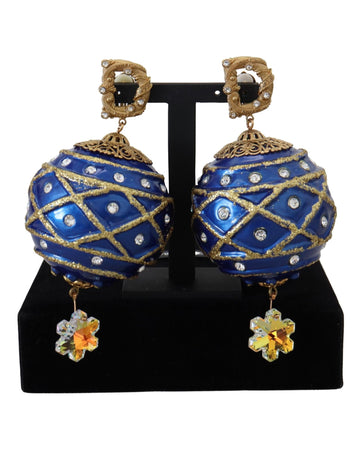 Dolce & Gabbana Women's Gold Brass Blue Dangle Ball Crystal Clip On Earrings