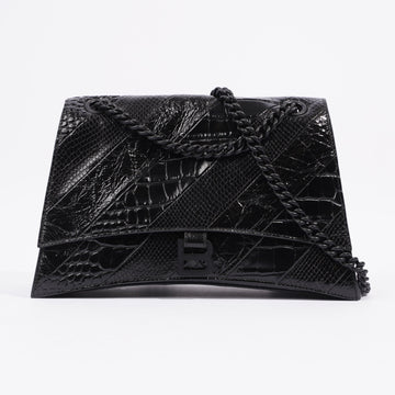 Balenciaga Crush Chain Shoulder Bag Black Embossed Leather Medium