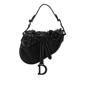 Dior Mini Lambskin Floral Applique Saddle Black