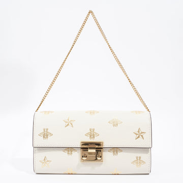 Gucci Bee Star Wallet On Chain White / Gold Leather