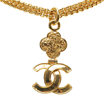 CHANEL Gold Plated Double Chain CC Pendant Necklace Costume Necklace