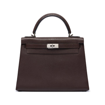 HERMES Kelly 28 Sellier Chevre Brown PHW