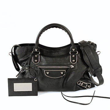 BALENCIAGA Le City Metallic Medium shoulder bag in black leather