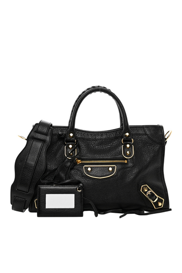 BALENCIAGA Black Leather Metallic Edge City Tote