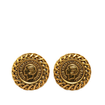 CHANEL Gold Plated Mademoiselle Clip On Earrings Costume Earrings