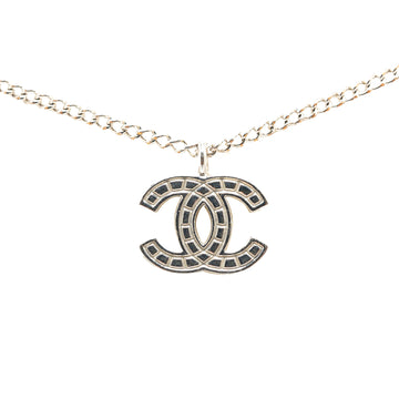 CHANEL Silver CC Pendant Necklace Costume Necklace