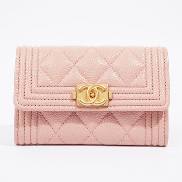 Chanel Boy Flap Card Holder Pastel Pink Caviar Leather