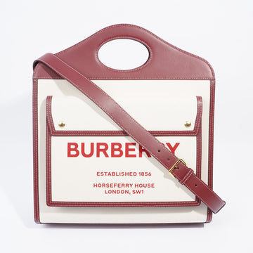 Burberry Pocket Bag Beige / Burgundy Canvas Medium