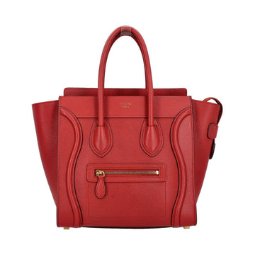 CELINE Leather Micro Luggage Tote Red
